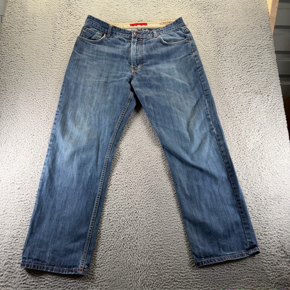 Vintage Nautica Jeans Men 36x30 Blue Cotton Denim Straight Baggy Relaxed Faded